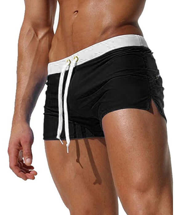 Men's Solid Color Fashion Back Pocket Design Swimming Trunks