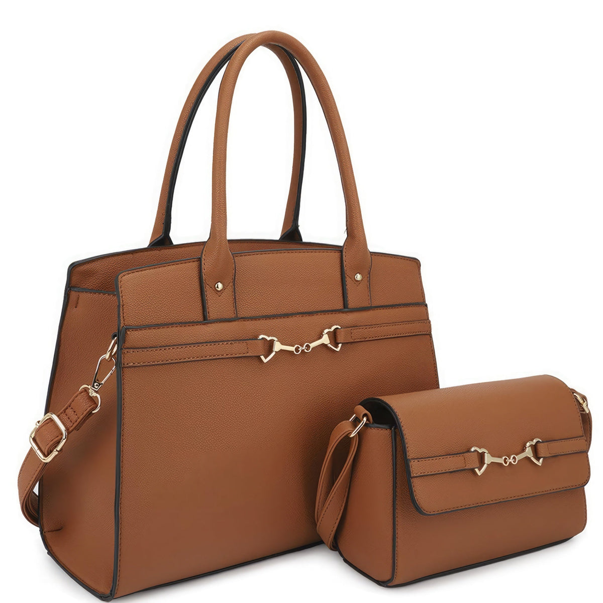 2in1 Matching Design Handle Satchel With Crossbody Bag - StylishShop