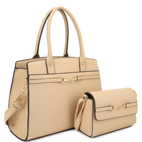 2in1 Matching Design Handle Satchel With Crossbody Bag - StylishShop