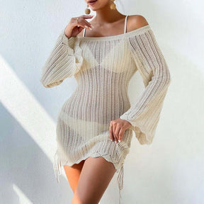 Solid Color Knitted Beach Bikini Swimsuit Blouse