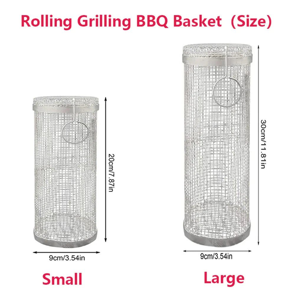 Rolling BBQ Basket - Stainless Steel Mesh, Leakproof Design