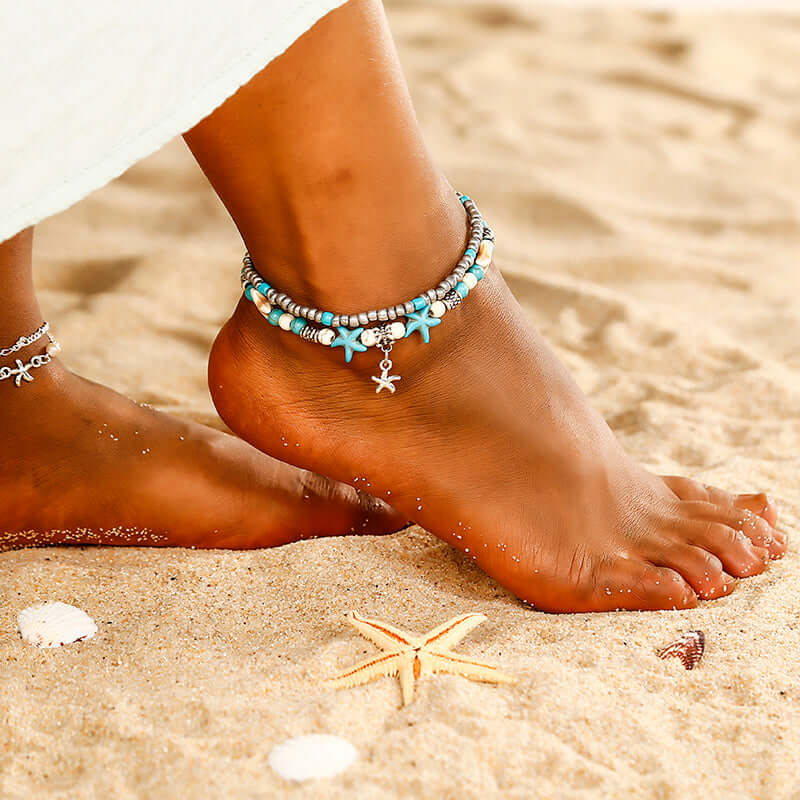 Creative Personality Fashion Accessories Double Starfish Rice Bead Jewelry Yoga Beach Jewelry Anklet - StylishShop