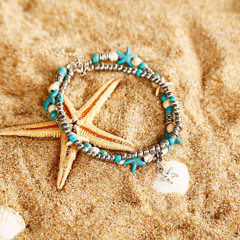 Creative Personality Fashion Accessories Double Starfish Rice Bead Jewelry Yoga Beach Jewelry Anklet - StylishShop