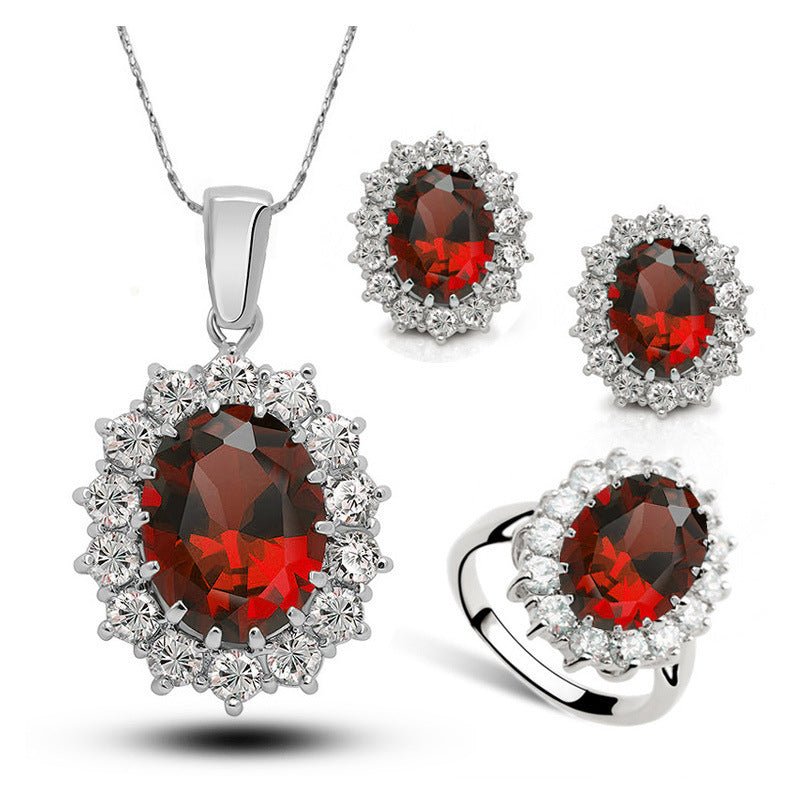 Crystal Jewelry Bridal Necklace Earrings Ring Jewelry Set - StylishShop