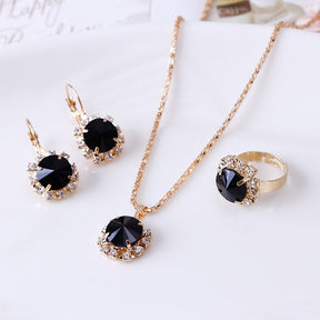 Europe and America fashion round crystal necklace earrings ring set hot jewelry jewelry wholesale jewelry wholesale - StylishShop