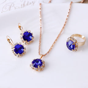 Europe and America fashion round crystal necklace earrings ring set hot jewelry jewelry wholesale jewelry wholesale - StylishShop