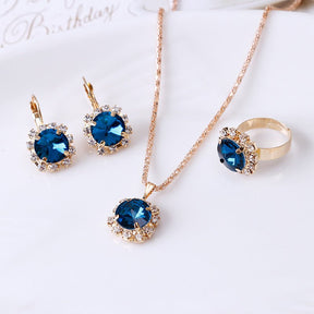 Europe and America fashion round crystal necklace earrings ring set hot jewelry jewelry wholesale jewelry wholesale - StylishShop