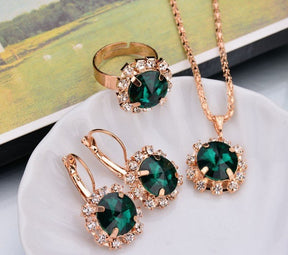 Europe and America fashion round crystal necklace earrings ring set hot jewelry jewelry wholesale jewelry wholesale - StylishShop