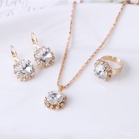 Europe and America fashion round crystal necklace earrings ring set hot jewelry jewelry wholesale jewelry wholesale - StylishShop