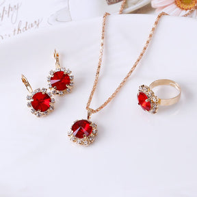 Europe and America fashion round crystal necklace earrings ring set hot jewelry jewelry wholesale jewelry wholesale - StylishShop