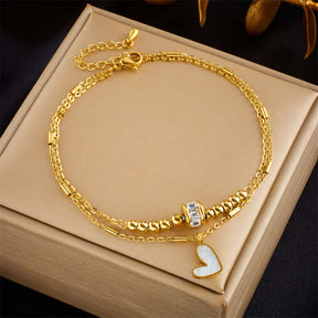 Fashion Jewelry Multi - layer Twin Love Pendant Parts Chain Anklet - StylishShop