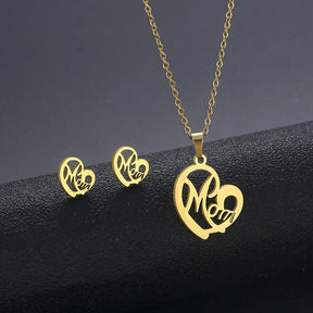 Fashion Jewelry Stainless Steel Heart - shaped Mom Necklace And Earring Suit - StylishShop