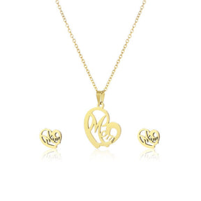 Fashion Jewelry Stainless Steel Heart - shaped Mom Necklace And Earring Suit - StylishShop