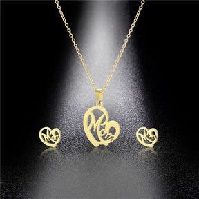 Fashion Jewelry Stainless Steel Heart - shaped Mom Necklace And Earring Suit - StylishShop