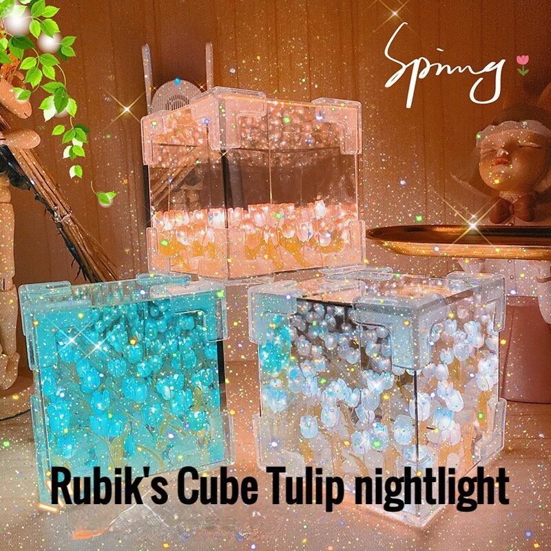 Handmade DIY Tulip Flower Small Night Light Romantic Gift For Girlfriend Mirror Lamp DIY Material Pack Atomsphere Decoration Home Decor - StylishShop