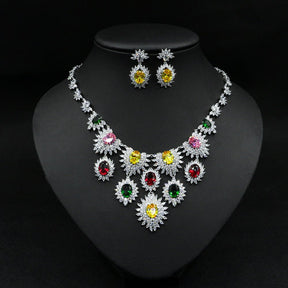 Jewelry Colorful Zircon Earrings Necklace Set Bridal Wedding Jewelry Accessories - StylishShop