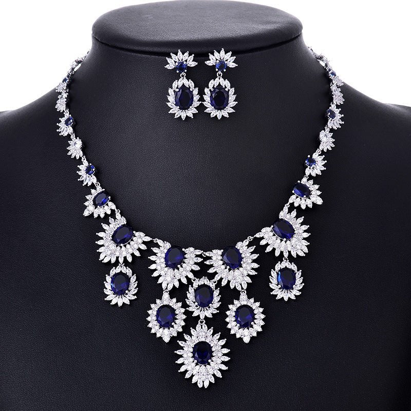 Jewelry Colorful Zircon Earrings Necklace Set Bridal Wedding Jewelry Accessories - StylishShop