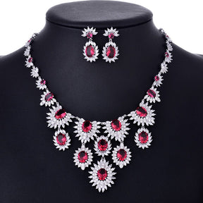 Jewelry Colorful Zircon Earrings Necklace Set Bridal Wedding Jewelry Accessories - StylishShop