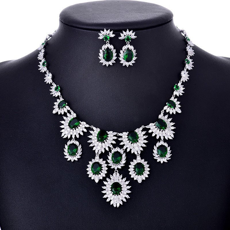 Jewelry Colorful Zircon Earrings Necklace Set Bridal Wedding Jewelry Accessories - StylishShop