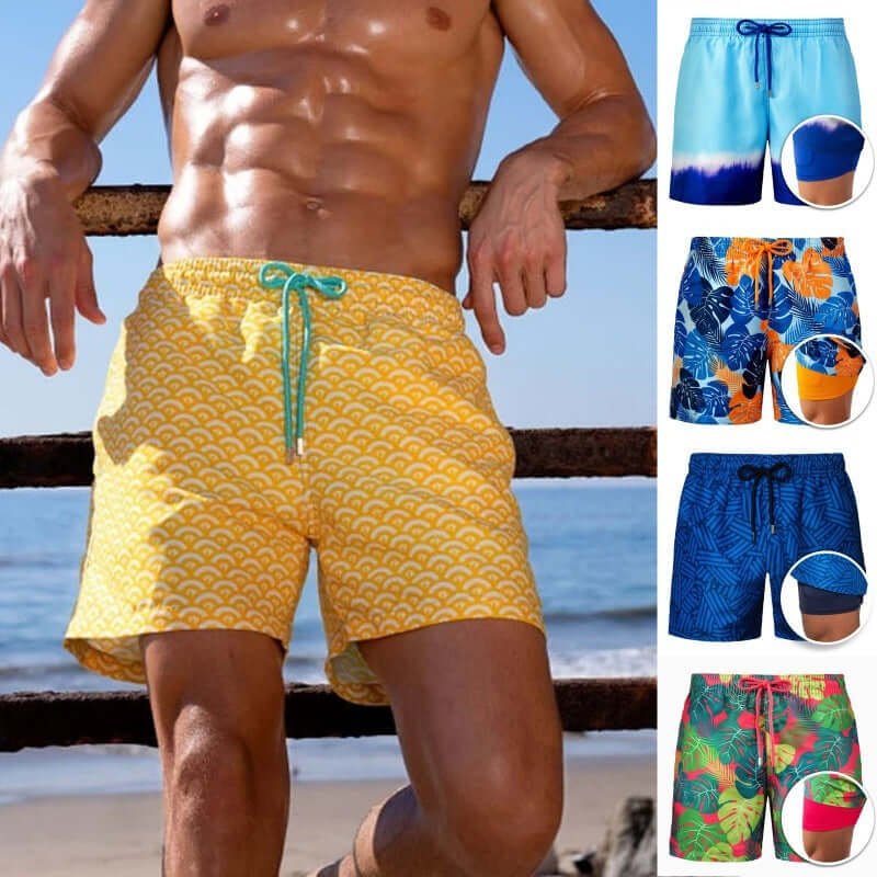 Men's Printed Beach Shorts Sports Double Layer Shorts Summer - StylishShop