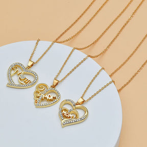 Mother's Day Mom Heart Shape With Diamond Letter Necklace For Women Fine Jewelry Women Accessories Fashion Jewelry - StylishShop