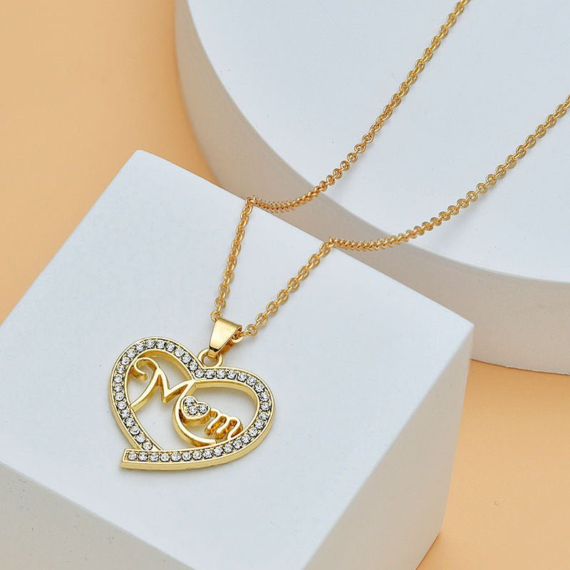 Mother's Day Mom Heart Shape With Diamond Letter Necklace For Women Fine Jewelry Women Accessories Fashion Jewelry - StylishShop