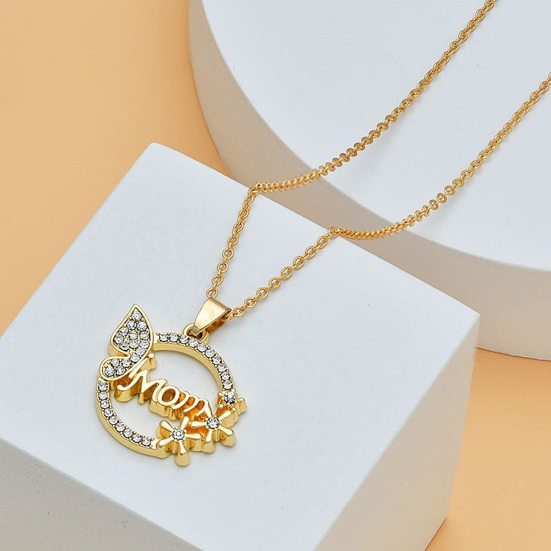 Mother's Day Mom Heart Shape With Diamond Letter Necklace For Women Fine Jewelry Women Accessories Fashion Jewelry - StylishShop