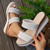 New Hemp Rope Woven Wedge Slippers Summer Ethnic Style Sandals Double Wide Strappy Shoes For Women - StylishShop