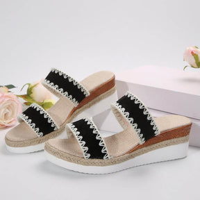 New Hemp Rope Woven Wedge Slippers Summer Ethnic Style Sandals Double Wide Strappy Shoes For Women - StylishShop