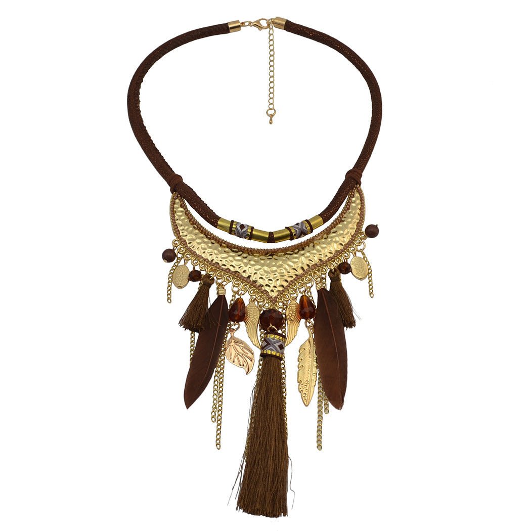 Original jewelry feather leaf tassel necklace - StylishShop