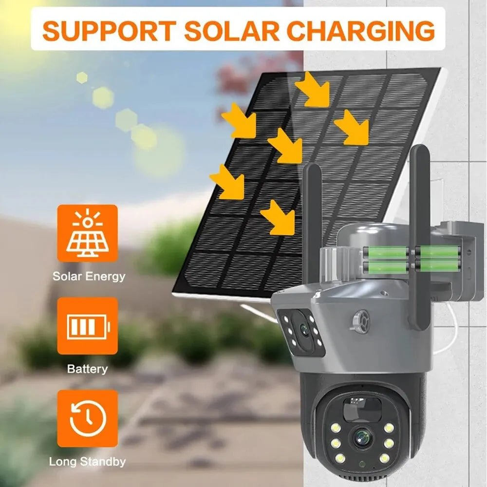 PIR Solar Camera 4G Sim Outdoor Dual Lens WiFi 8MP 4K IP Camara Solar - StylishShop