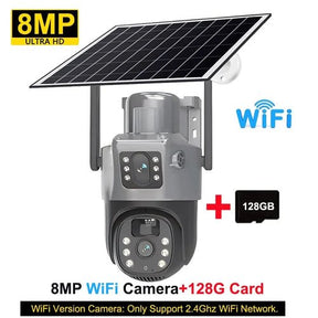 PIR Solar Camera 4G Sim Outdoor Dual Lens WiFi 8MP 4K IP Camara Solar - StylishShop