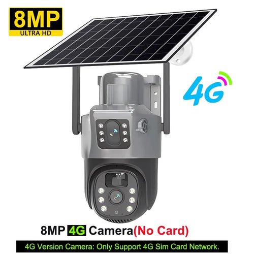 PIR Solar Camera 4G Sim Outdoor Dual Lens WiFi 8MP 4K IP Camara Solar - StylishShop