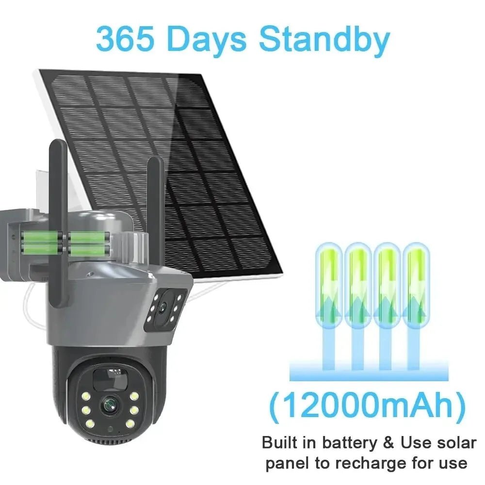 PIR Solar Camera 4G Sim Outdoor Dual Lens WiFi 8MP 4K IP Camara Solar - StylishShop