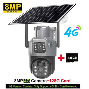 PIR Solar Camera 4G Sim Outdoor Dual Lens WiFi 8MP 4K IP Camara Solar - StylishShop