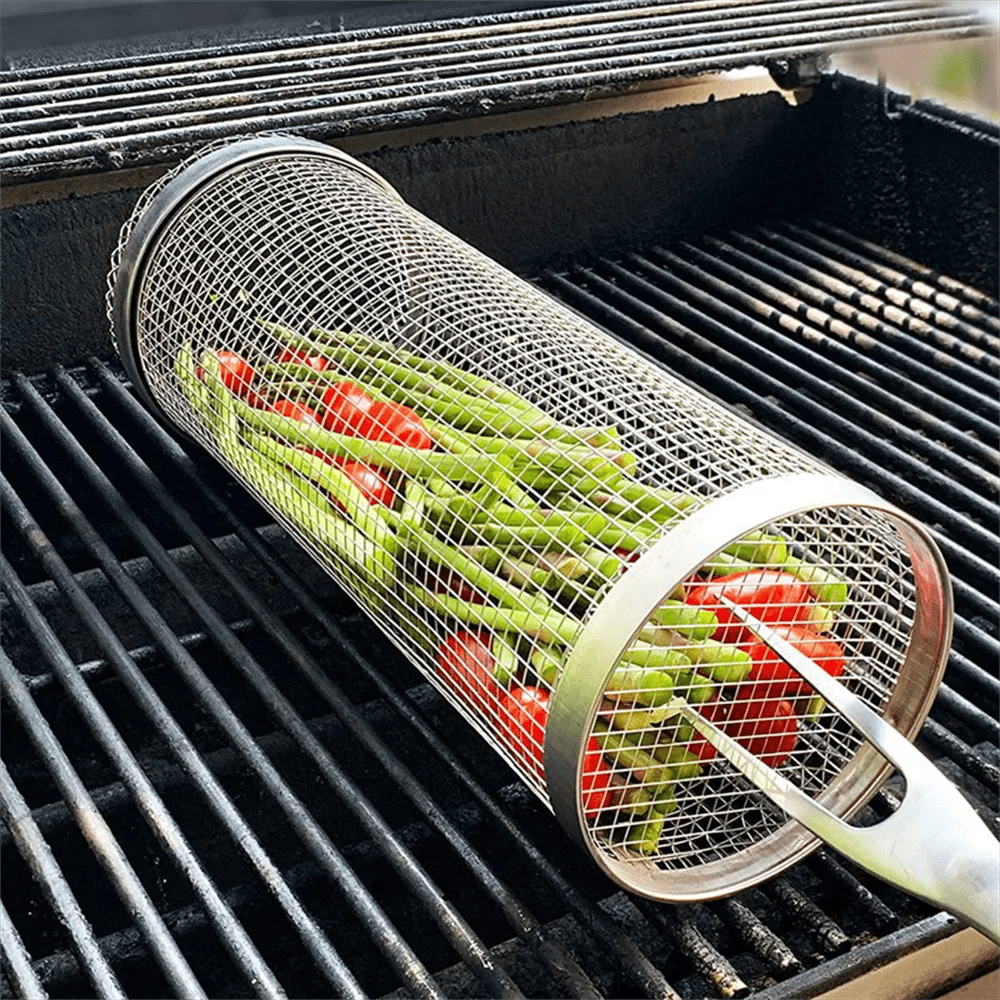 Rolling BBQ Basket - Stainless Steel Mesh, Leakproof Design - StylishShop