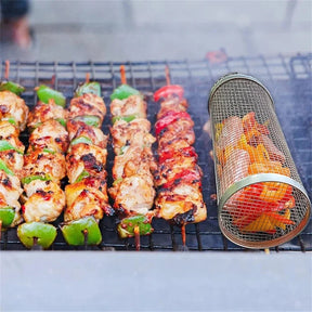 Rolling BBQ Basket - Stainless Steel Mesh, Leakproof Design - StylishShop