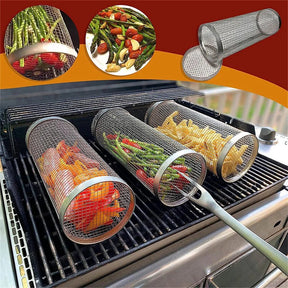 Rolling BBQ Basket - Stainless Steel Mesh, Leakproof Design - StylishShop