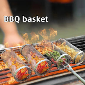 Rolling BBQ Basket - Stainless Steel Mesh, Leakproof Design - StylishShop