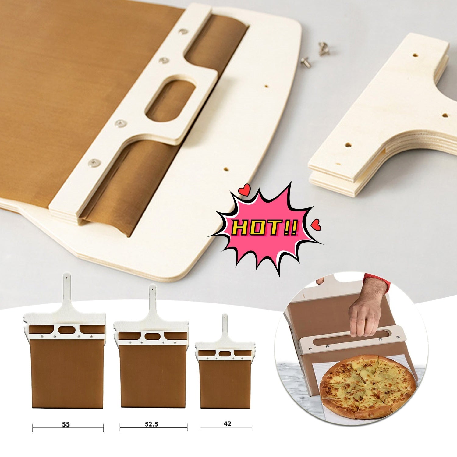 Sliding Pizza Peel with 3 Sizes and Wooden Handle - Essential Kitchen Gadget for Transferring Pizza - StylishShop