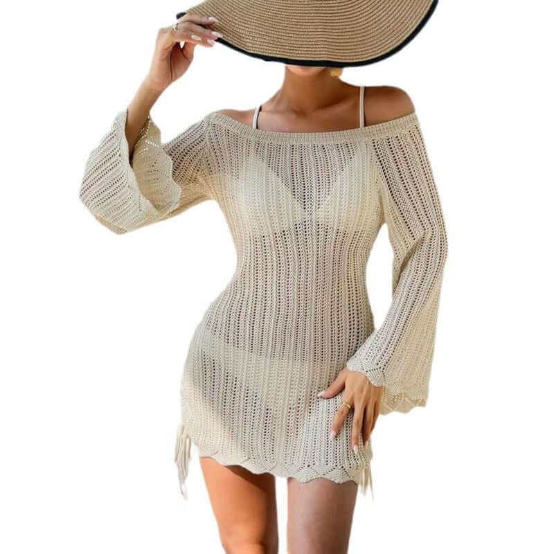 Solid Color Knitted Beach Bikini Swimsuit Blouse - StylishShop