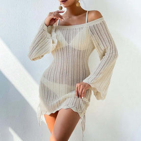 Solid Color Knitted Beach Bikini Swimsuit Blouse - StylishShop